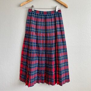 Vintage Charlotte Matsumoto WoolPlaid Pleated Midi Skirt 60s Holiday Academic